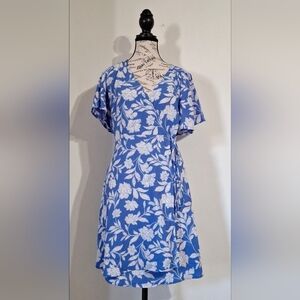 Blue Floral Wrap Dress